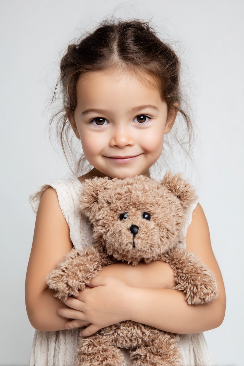 Счастливая девочка с плюшевым мишкой