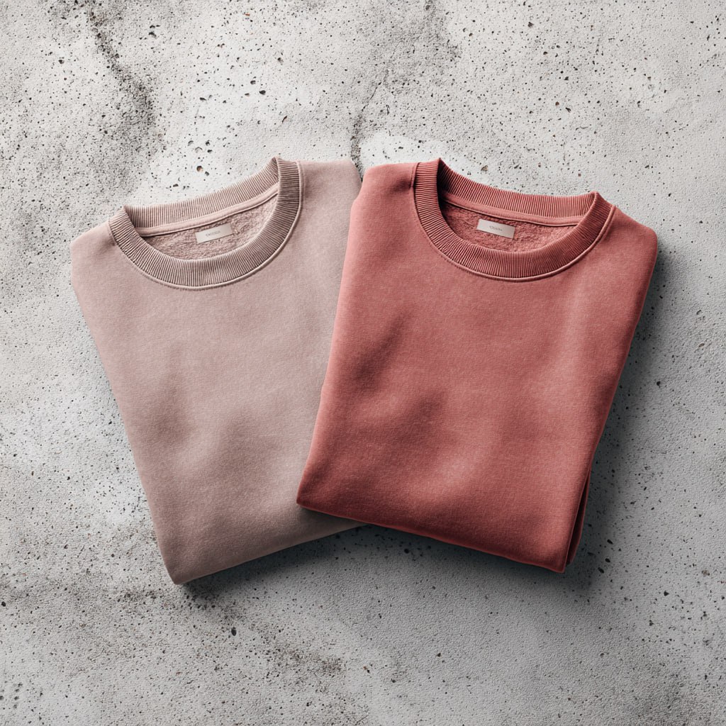 Две сложенные толстовки на бетонном полу