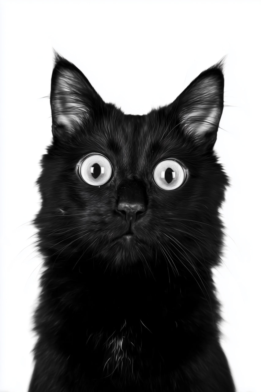 Удивленный черный кот