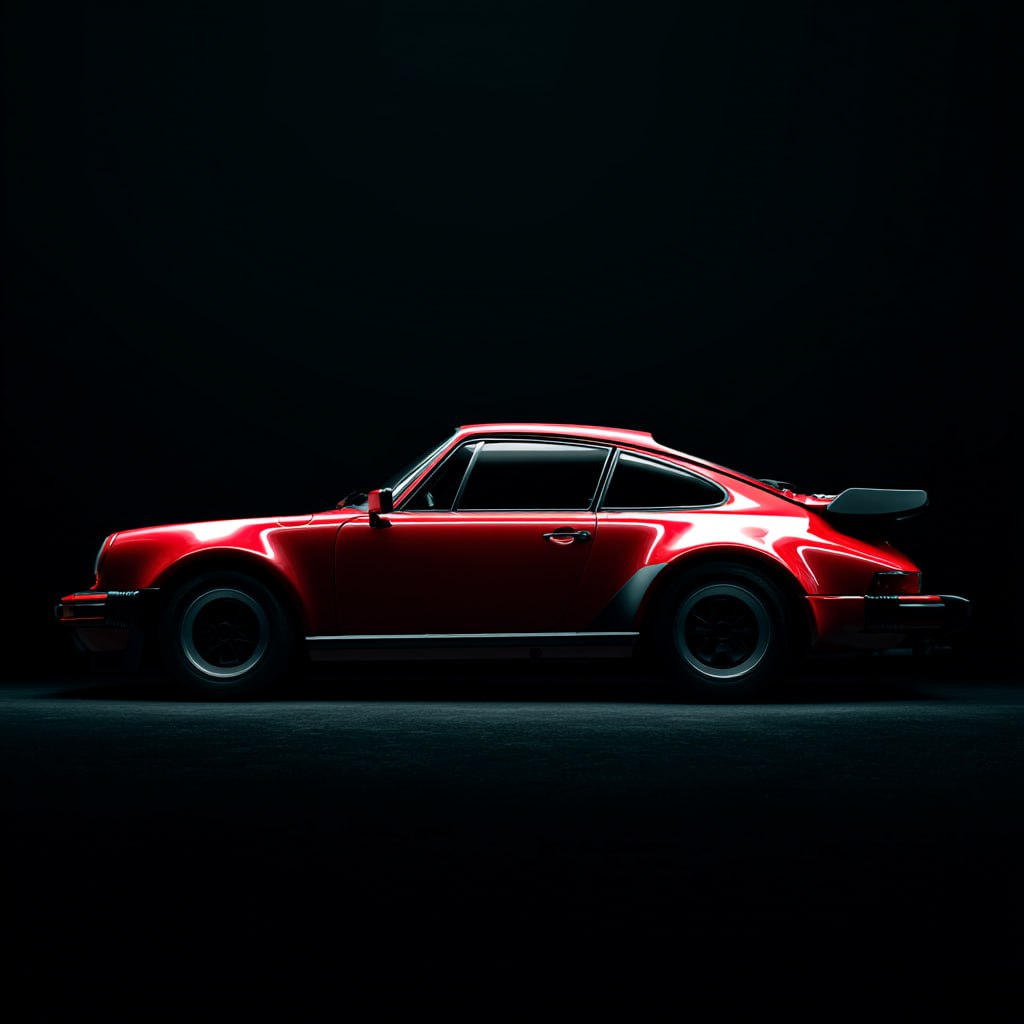 Драматический студийный снимок яркого Porsche 930 Turbo