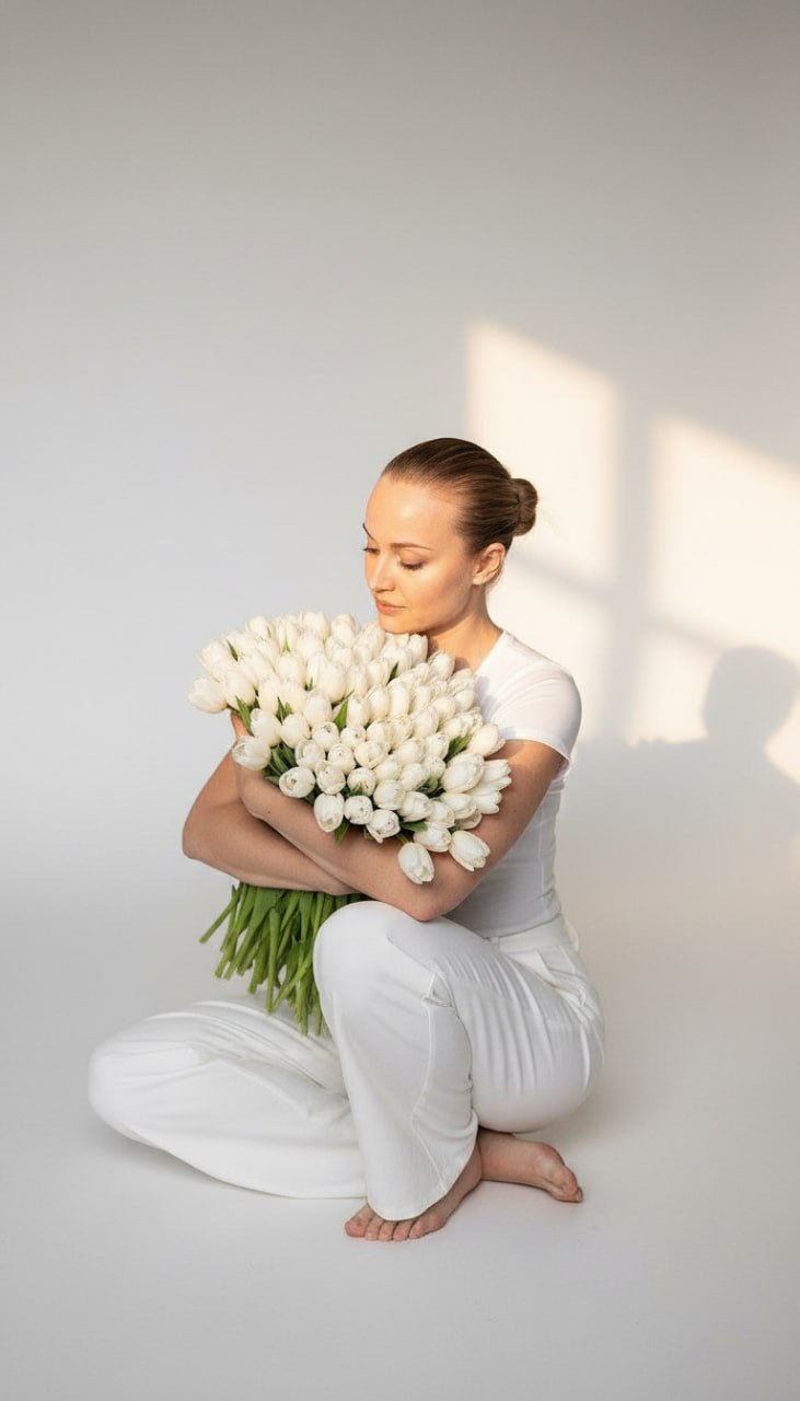 С белыми тюльпанами