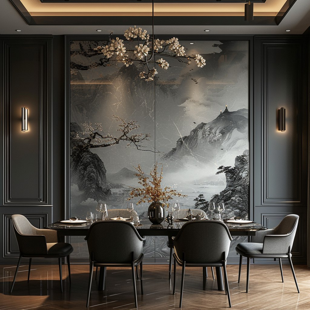 Большая столовая с мраморными стенами