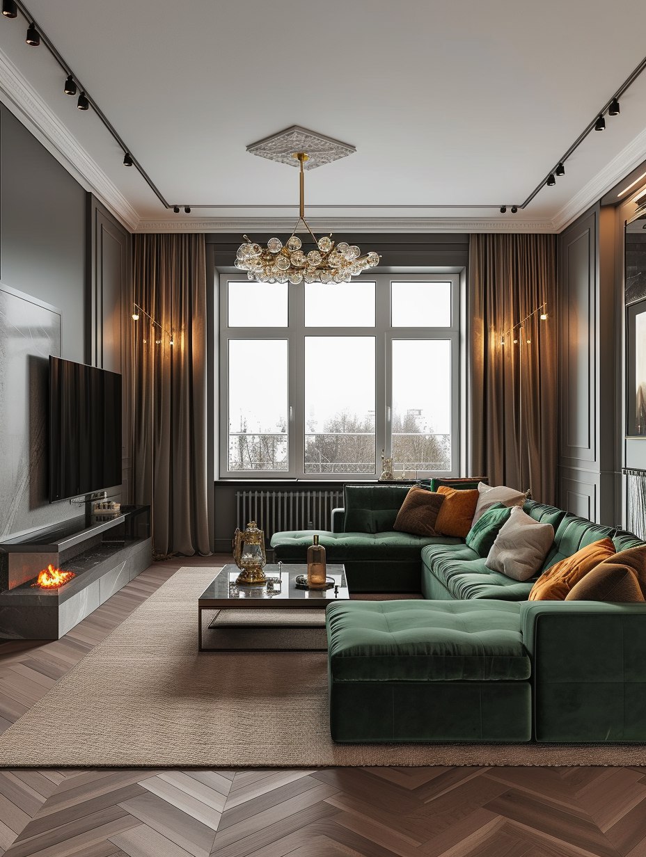 Большая просторная гостиная в современном стиле