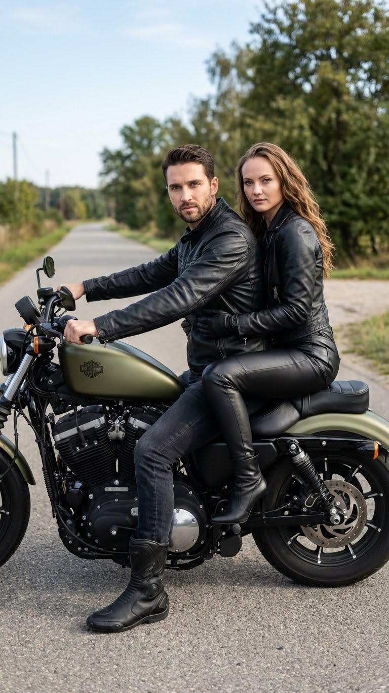 Парная фотосессия на мотоцикле