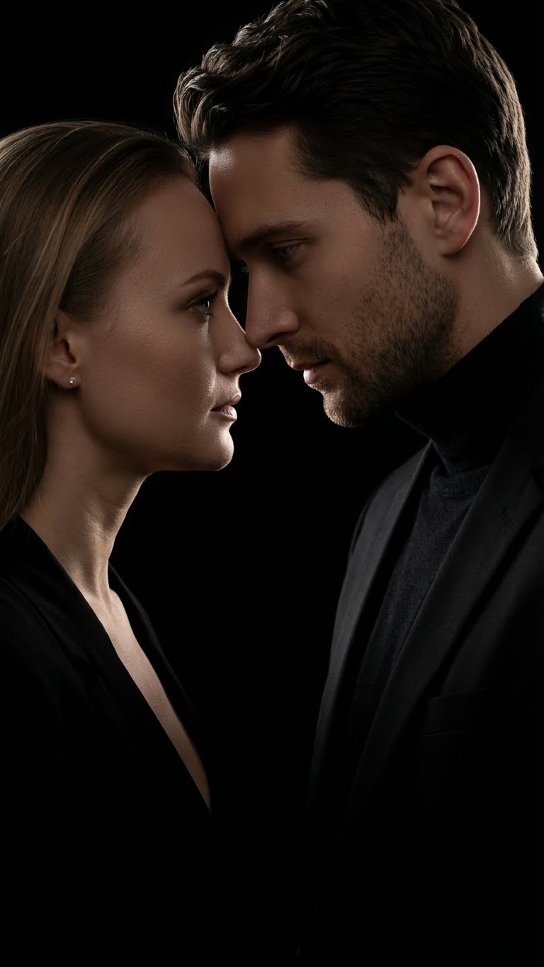 Студия, low-key на чёрном фоне, контуры и близость