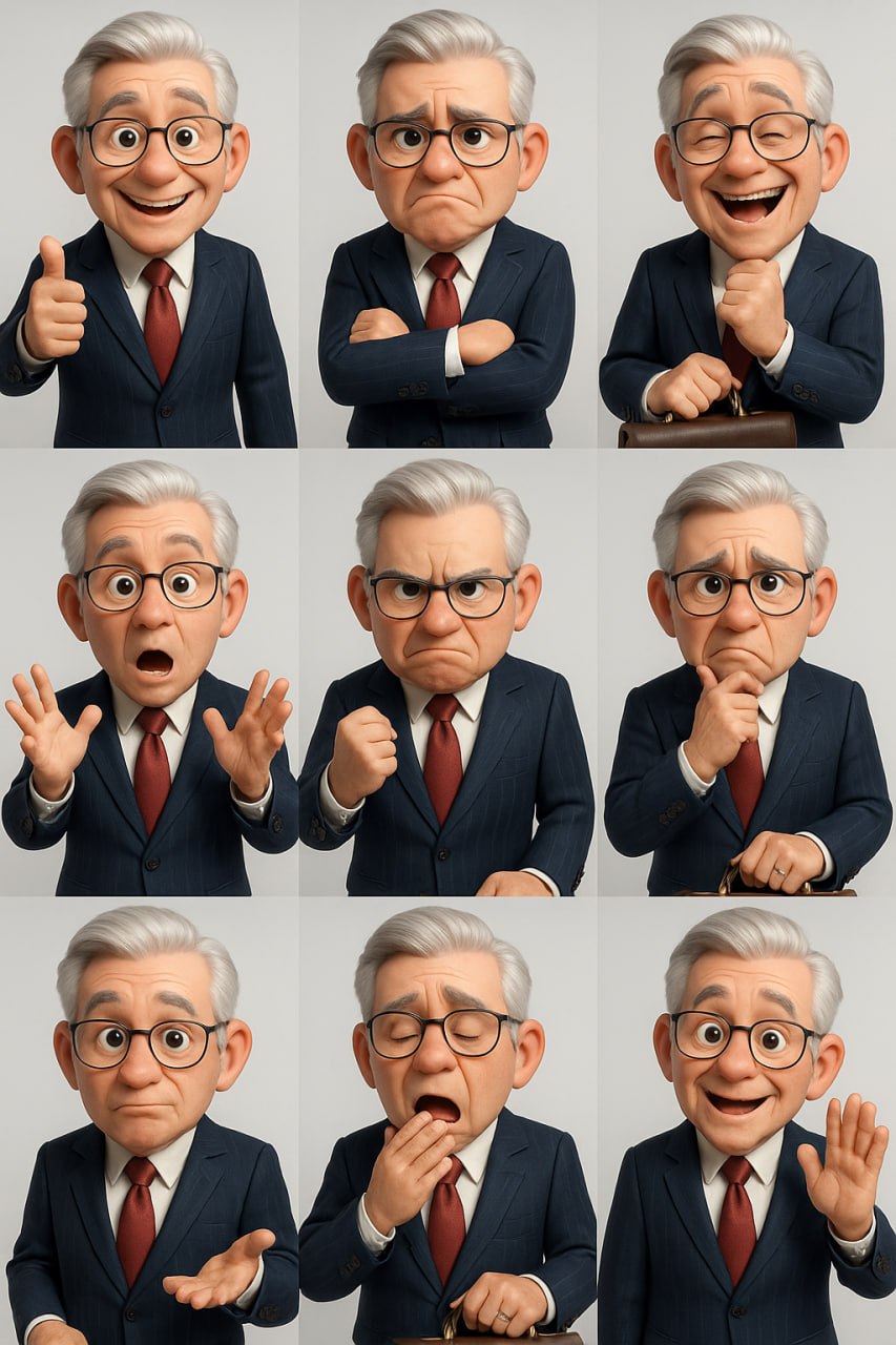 Сетка из 9 портретов: мужчина-руководитель с седыми волосами