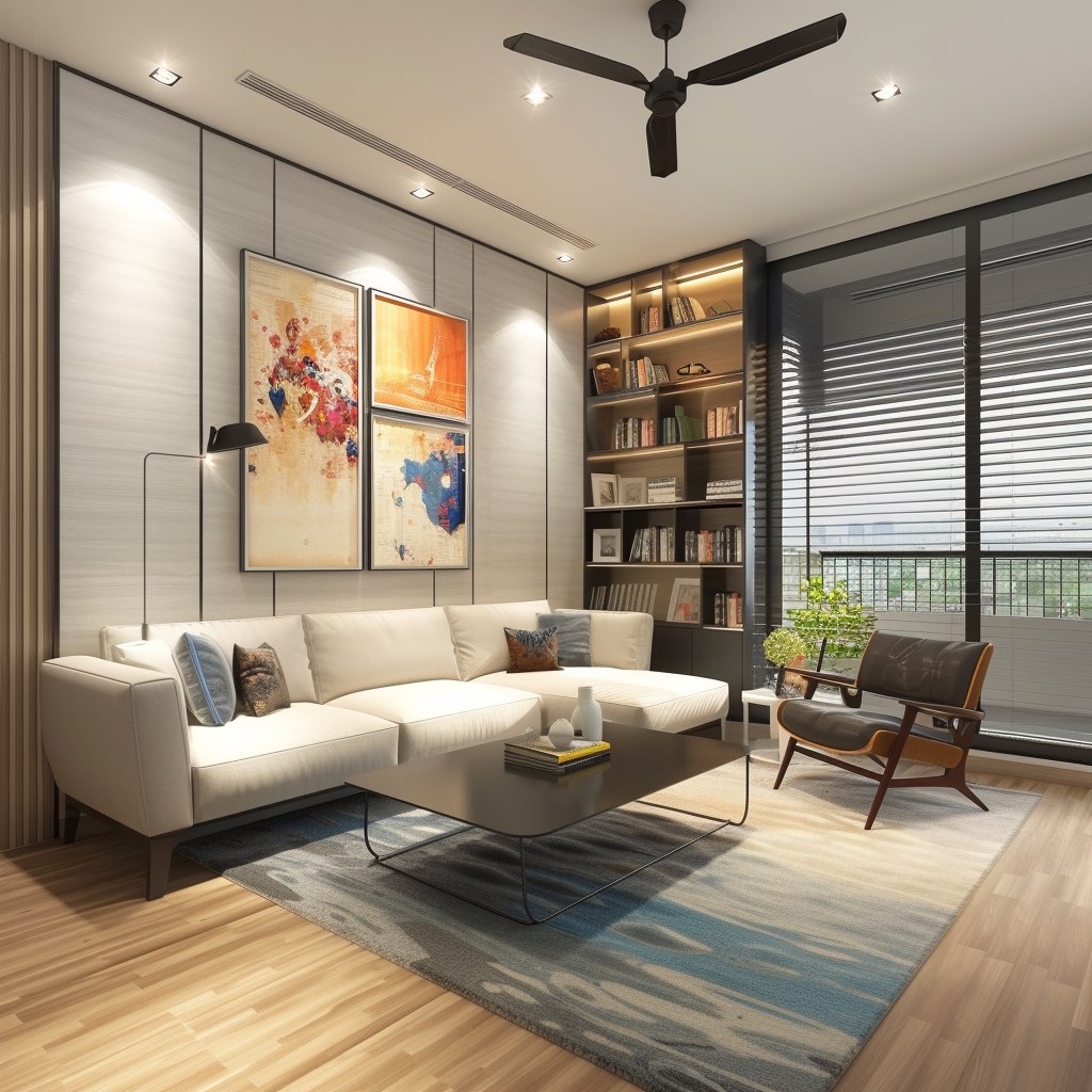 Просторный и современный дизайн гостиной 