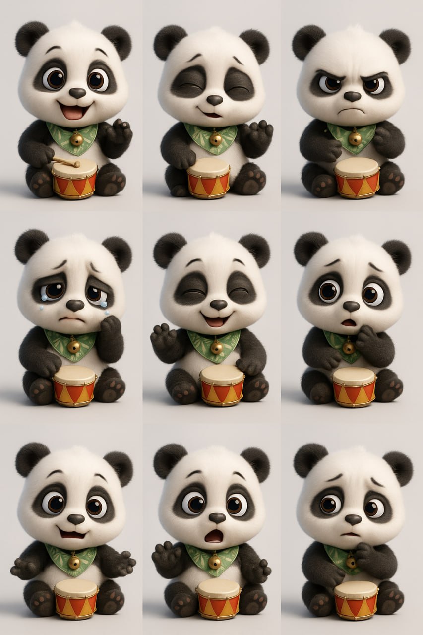 Сетка из 9 портретов: милый персонаж 3D мультфильма \[малыш панда\]