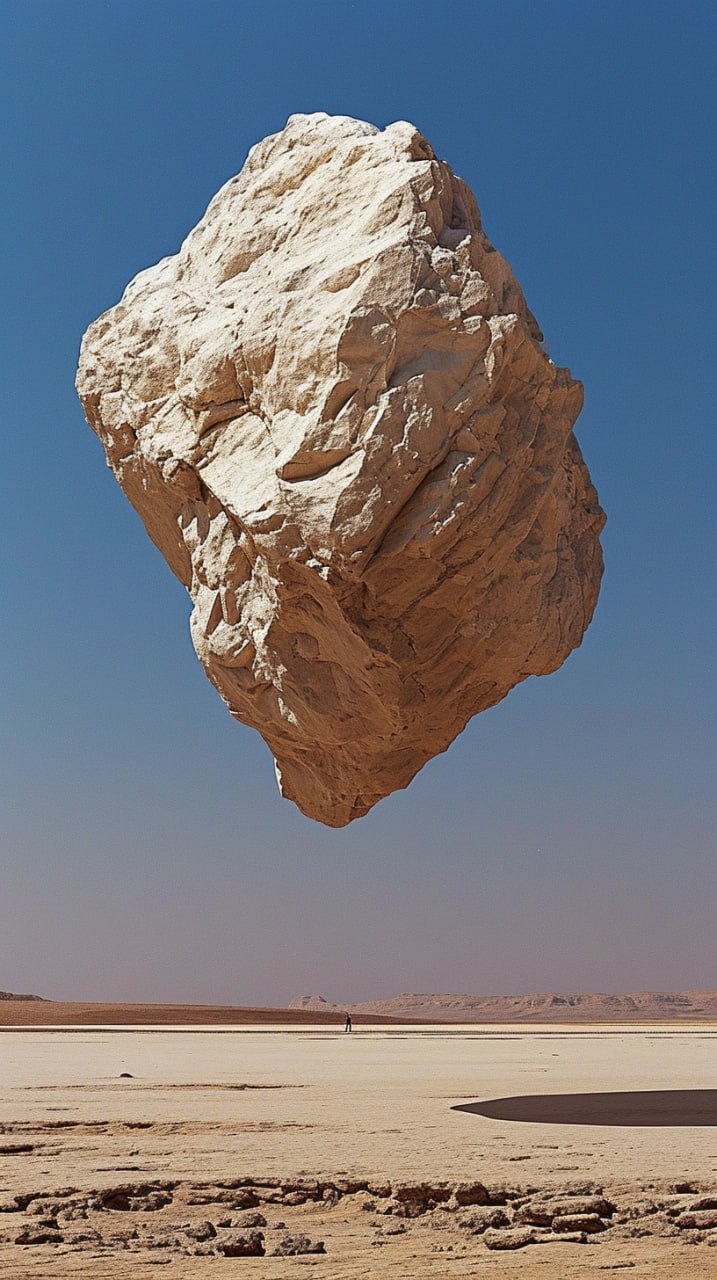 Сюрреалистический пейзаж: Летающие камни в пустыне