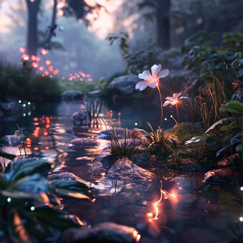 3D визуализация: Магический цветок у пруда