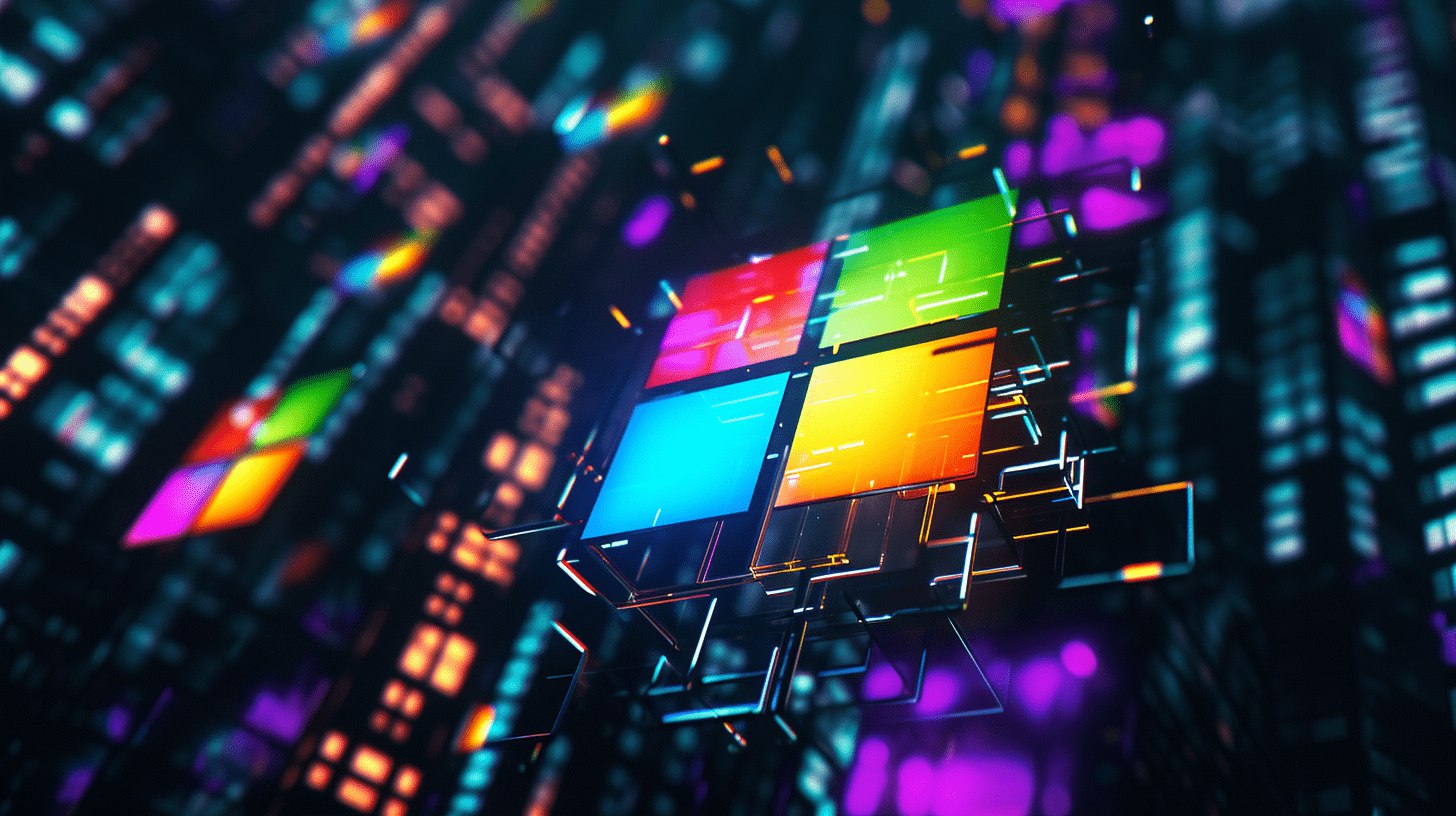 Голографическая проекция логотипа Microsoft: яркие неоновые огни