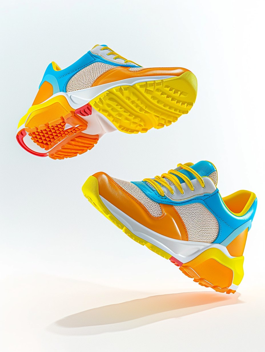 Пара детских кросовок в воздухе