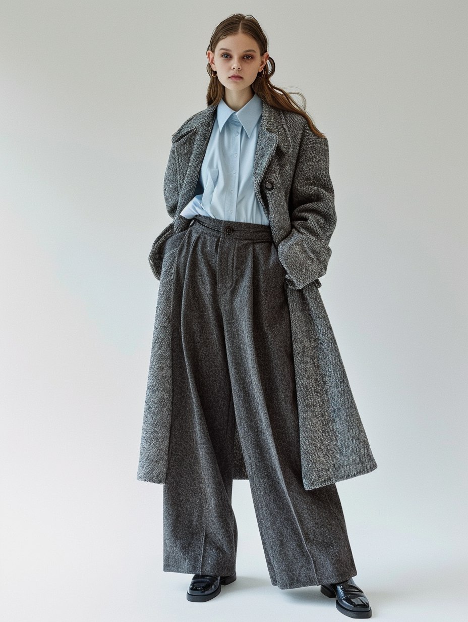 Повседневное длинное шерстяное пальто