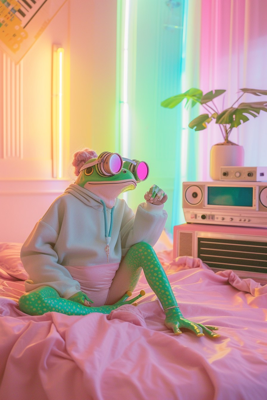 Фотосессия в стиле 80-х: лягушка и бумбокс