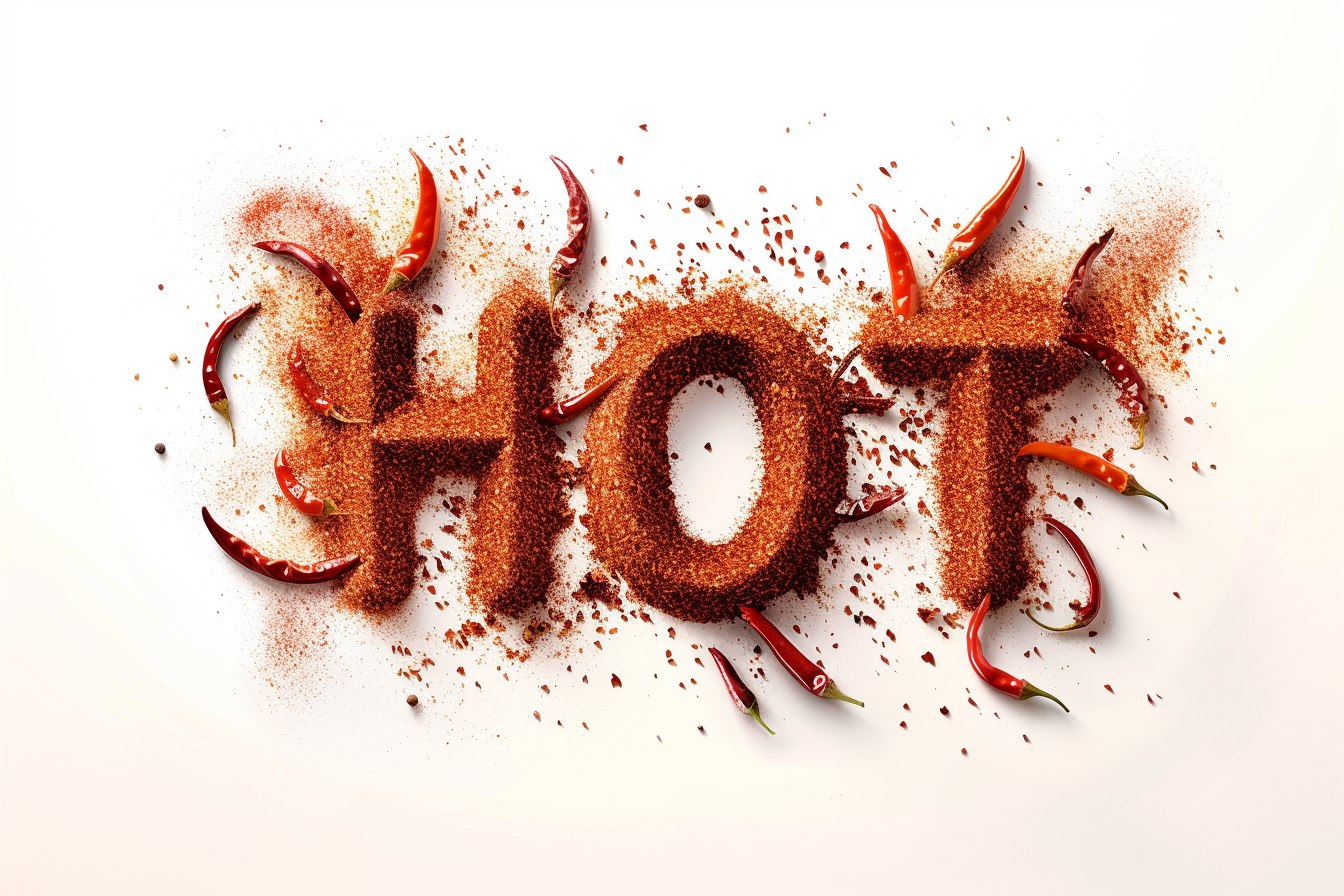 Надпись "HOT" из порошка чили 