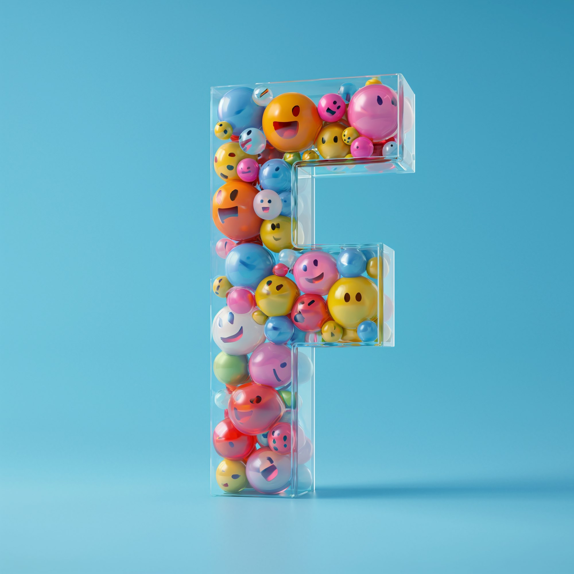 Трехмерная прозрачная буква с эмодзи внутри