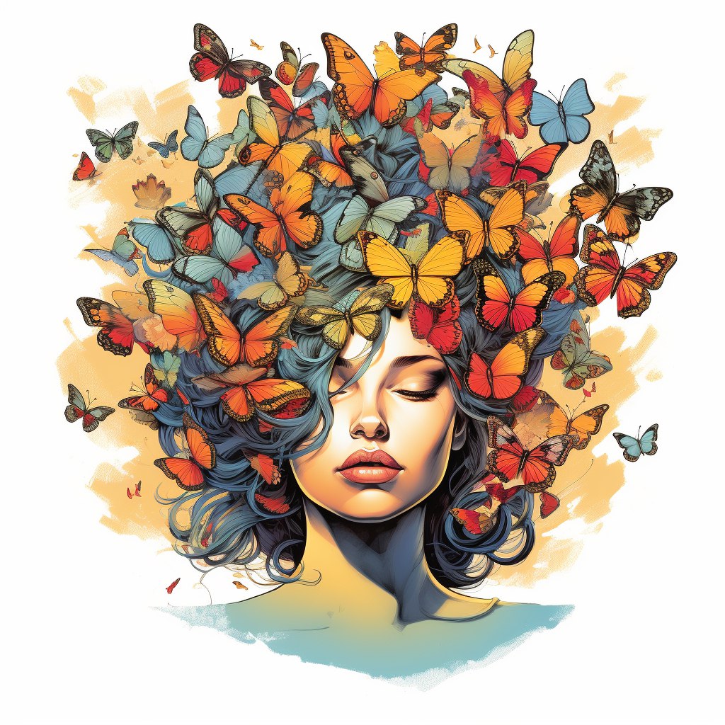 Иллюстрация девушки и бабочек