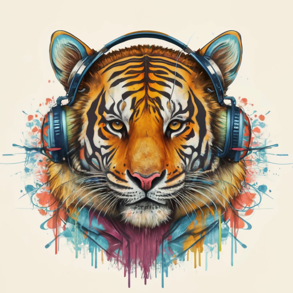 Иллюстрация животного в наушниках в стиле Jan Tengnagel