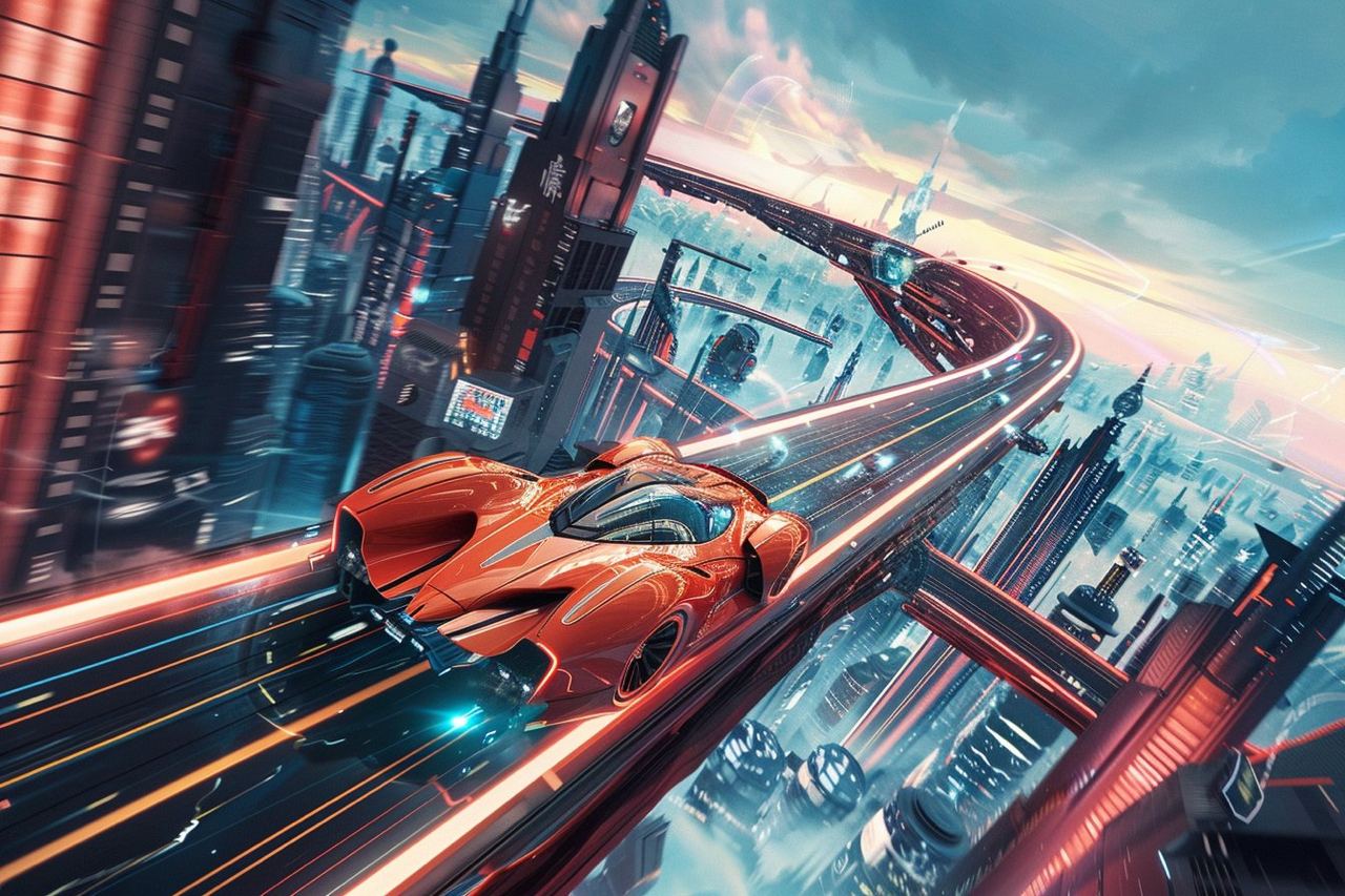 Динамичная сцена с футуристичным автомобилем