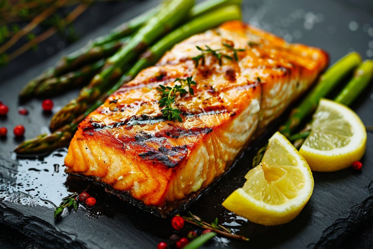 Аппетитный снимок филе лосося на гриле