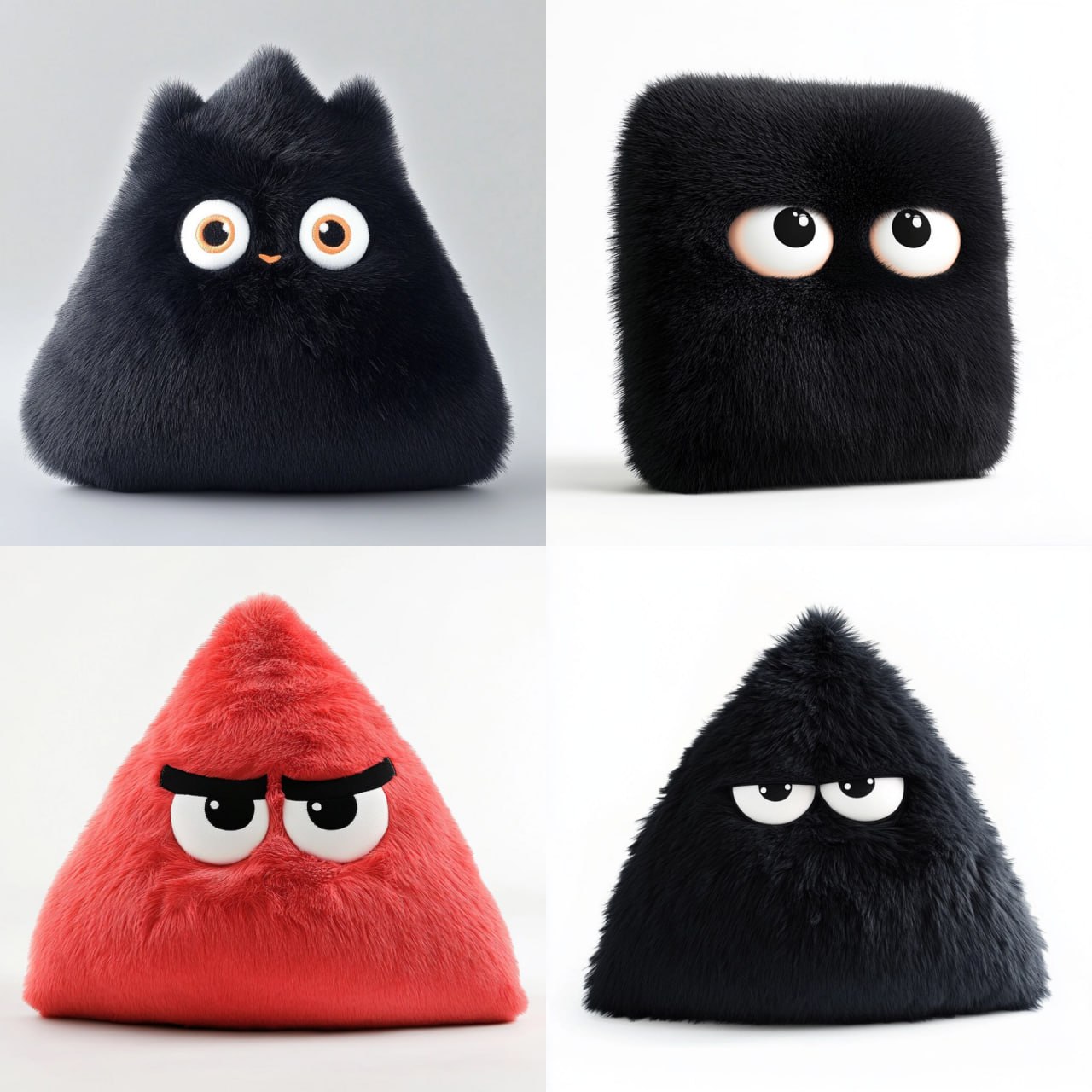 Дружелюбная 3D подушка-треугольник в мультяшном стиле с усталыми глазами