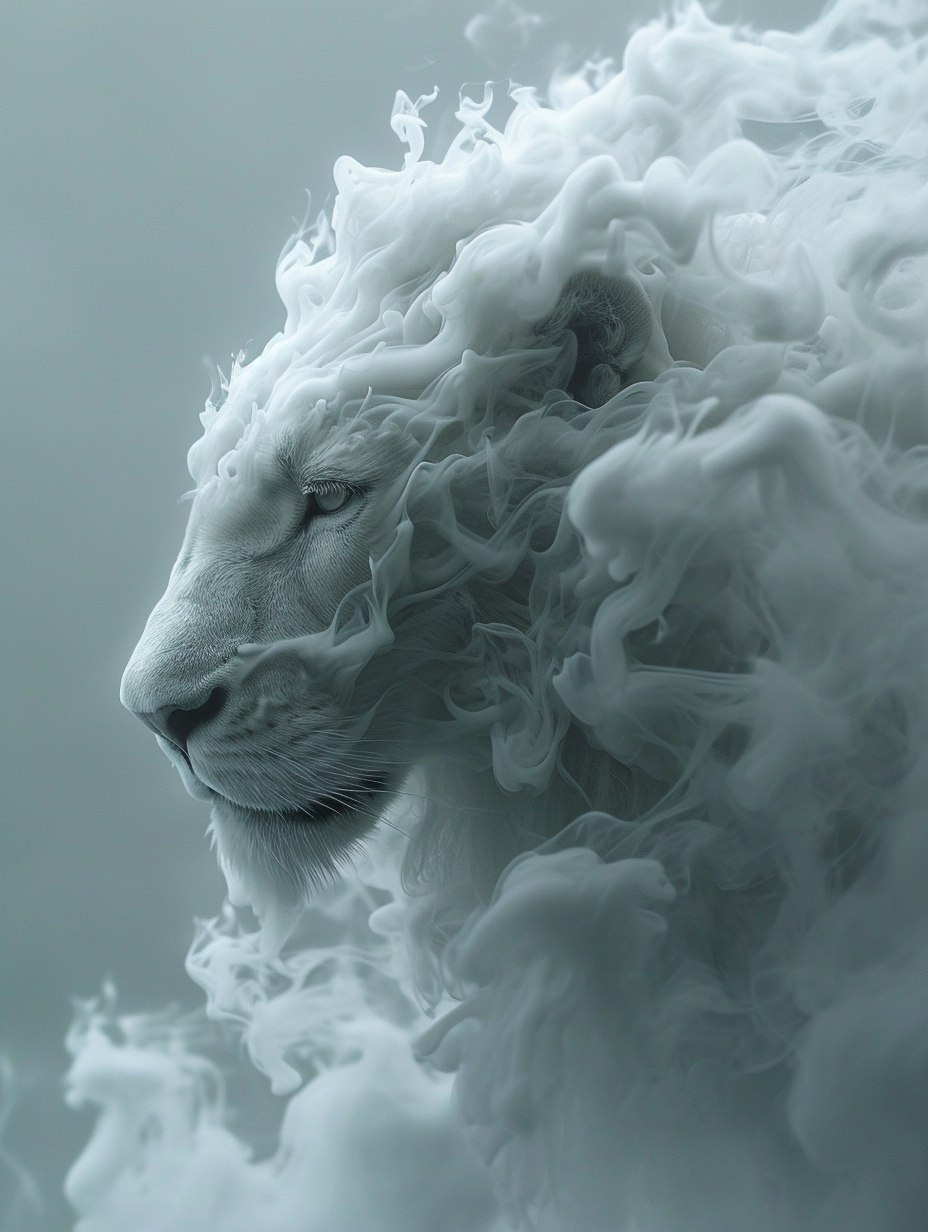 Абстрактный портрет льва из дыма