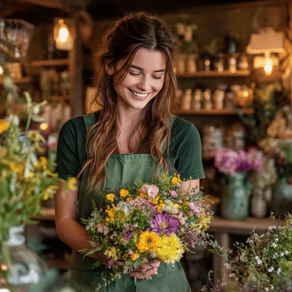 Флорист с цветами