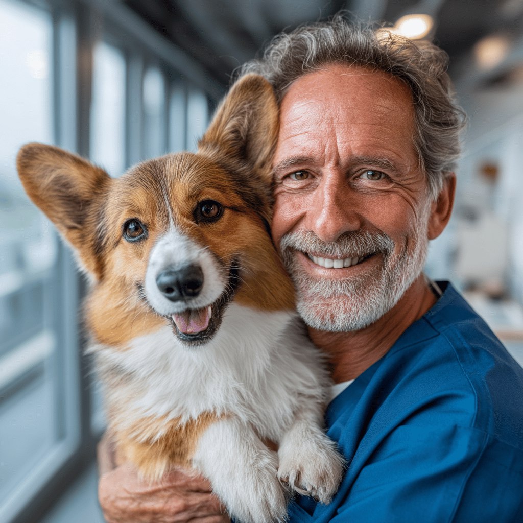 Ветеринар с корги