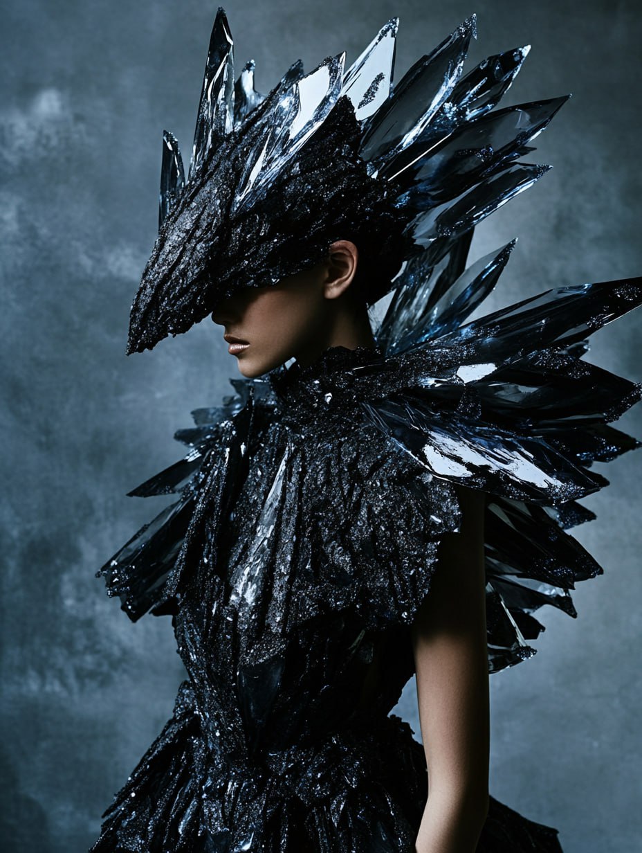 Платье из черного мрамора с гигантскими кристаллами