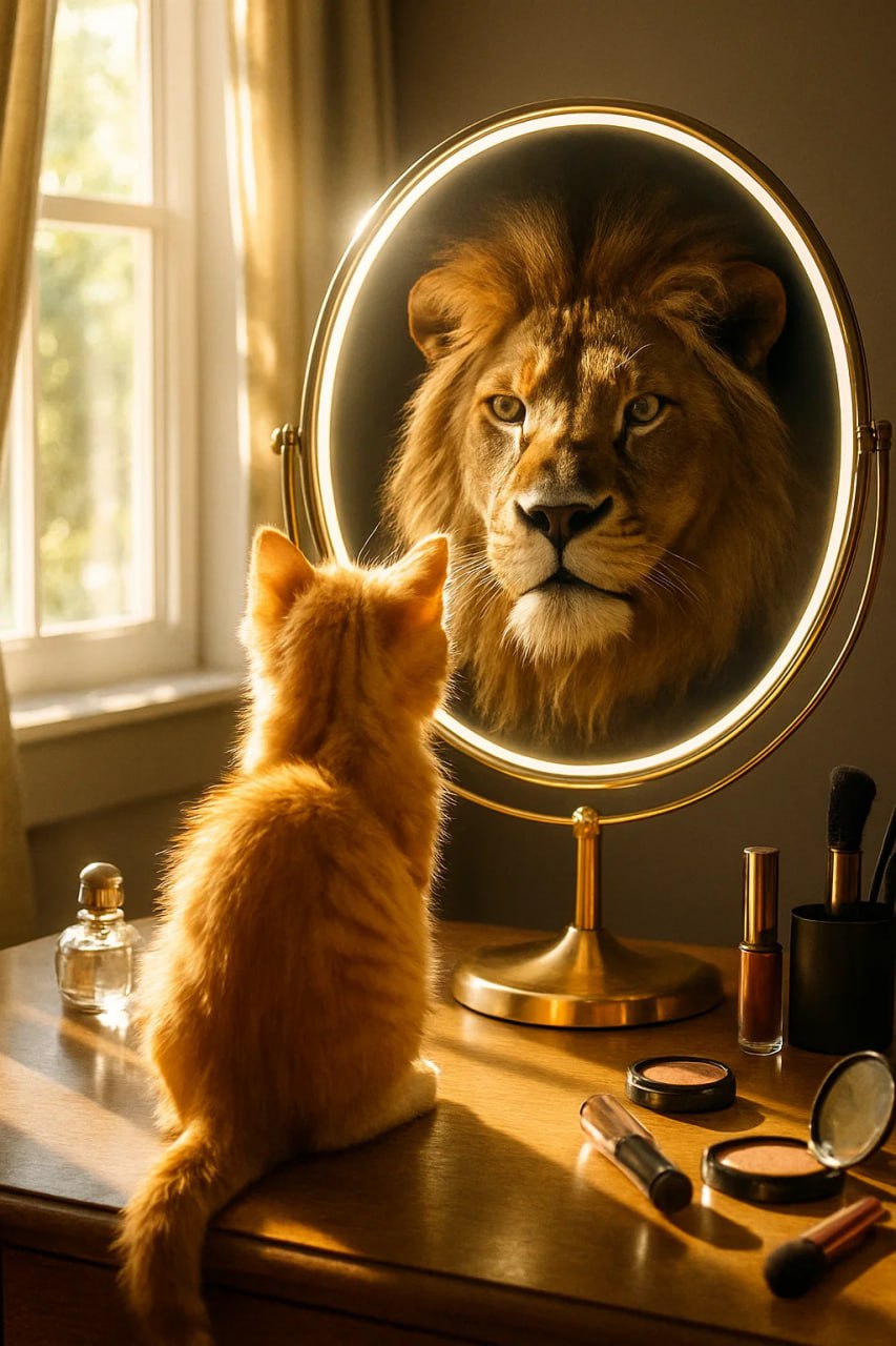 Кот с отражением льва