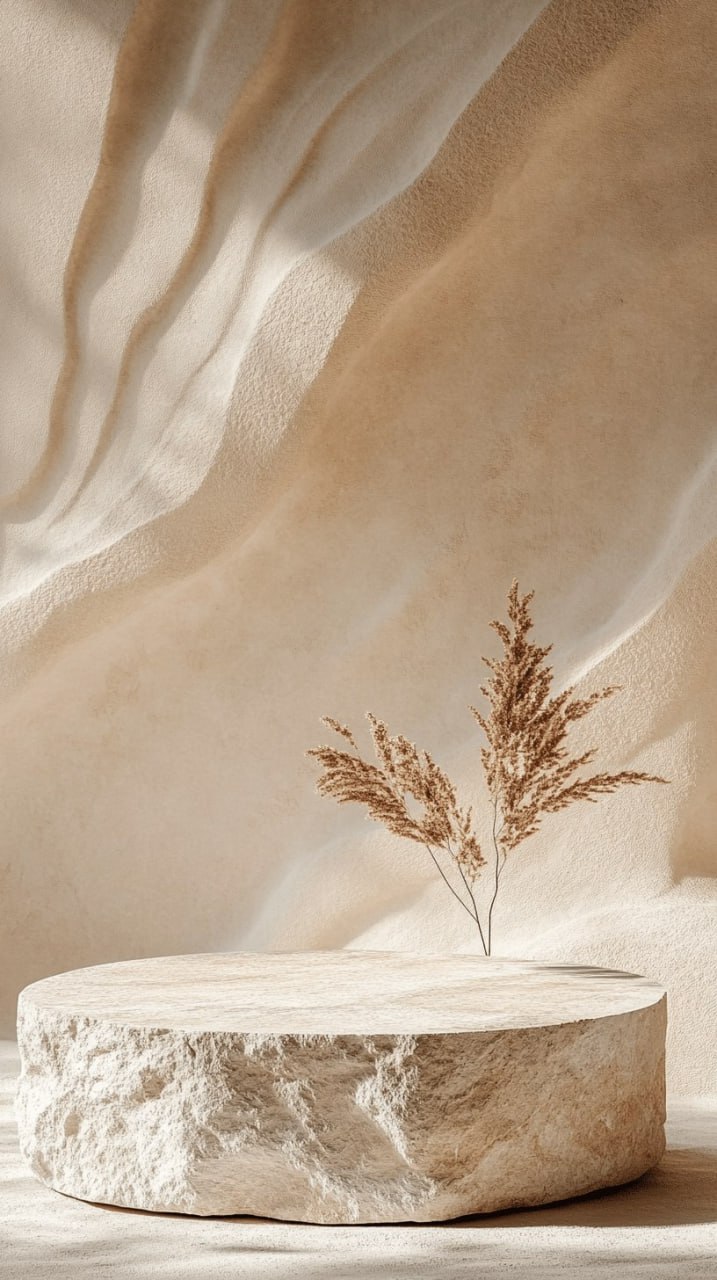 Сцена из камня на бежевом песочном фоне