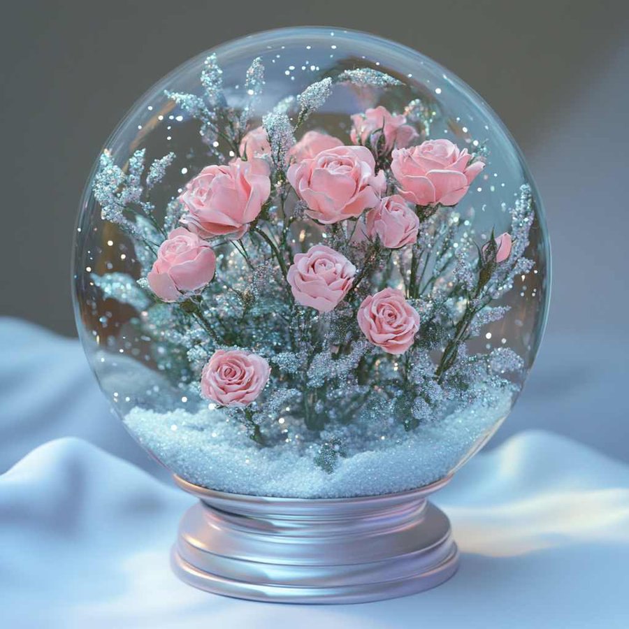 Розы в снежном шаре