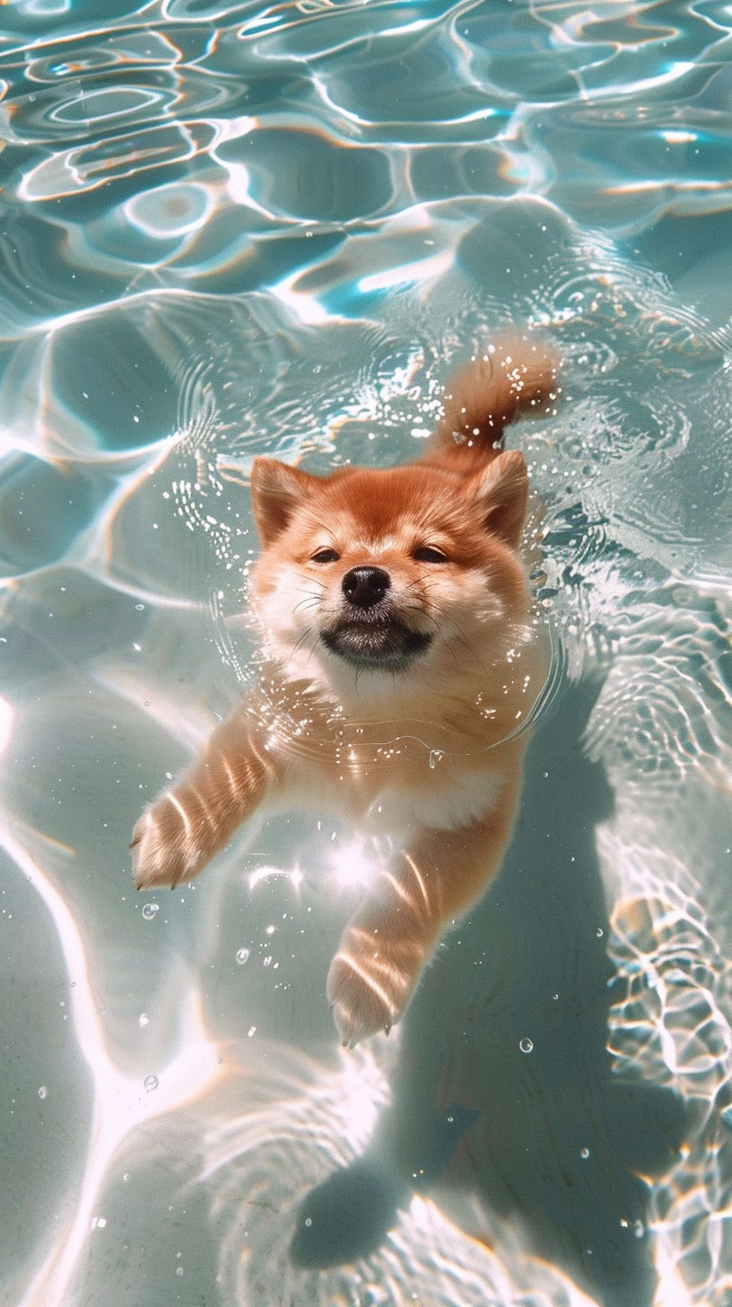 Шиба-ину плавает в воде