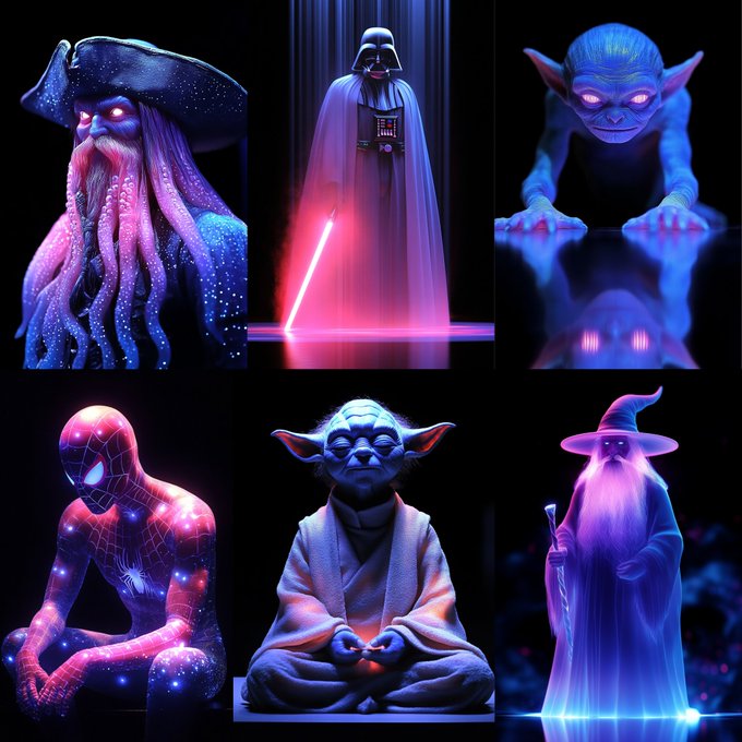 Биолюминесцентная фигура персонажа на черном фоне