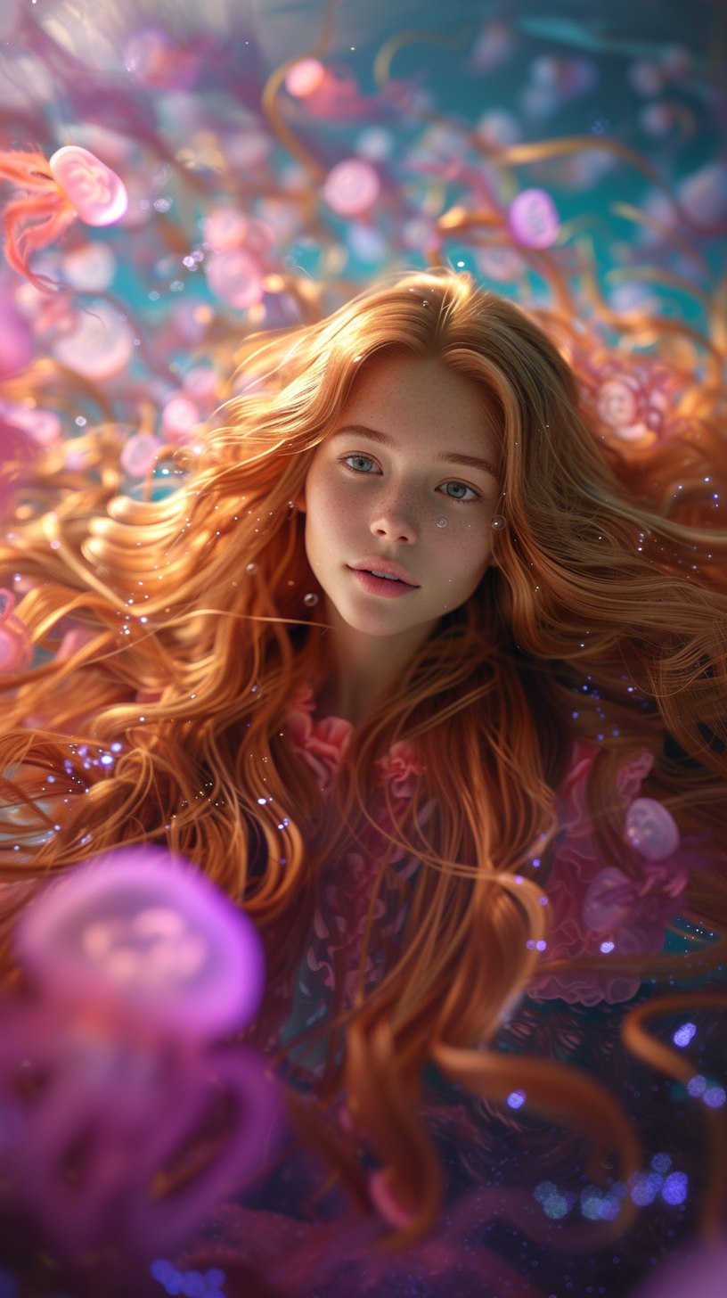 Девушка с медузами в космосе: ультрареализм