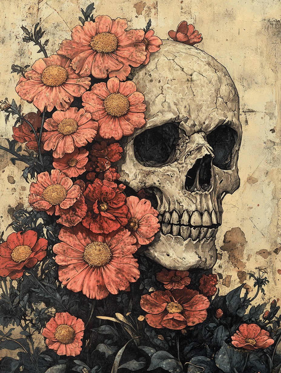 Цветы, покрывающие череп