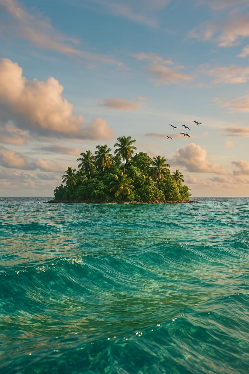 Тропический остров в центре бескрайнего океана