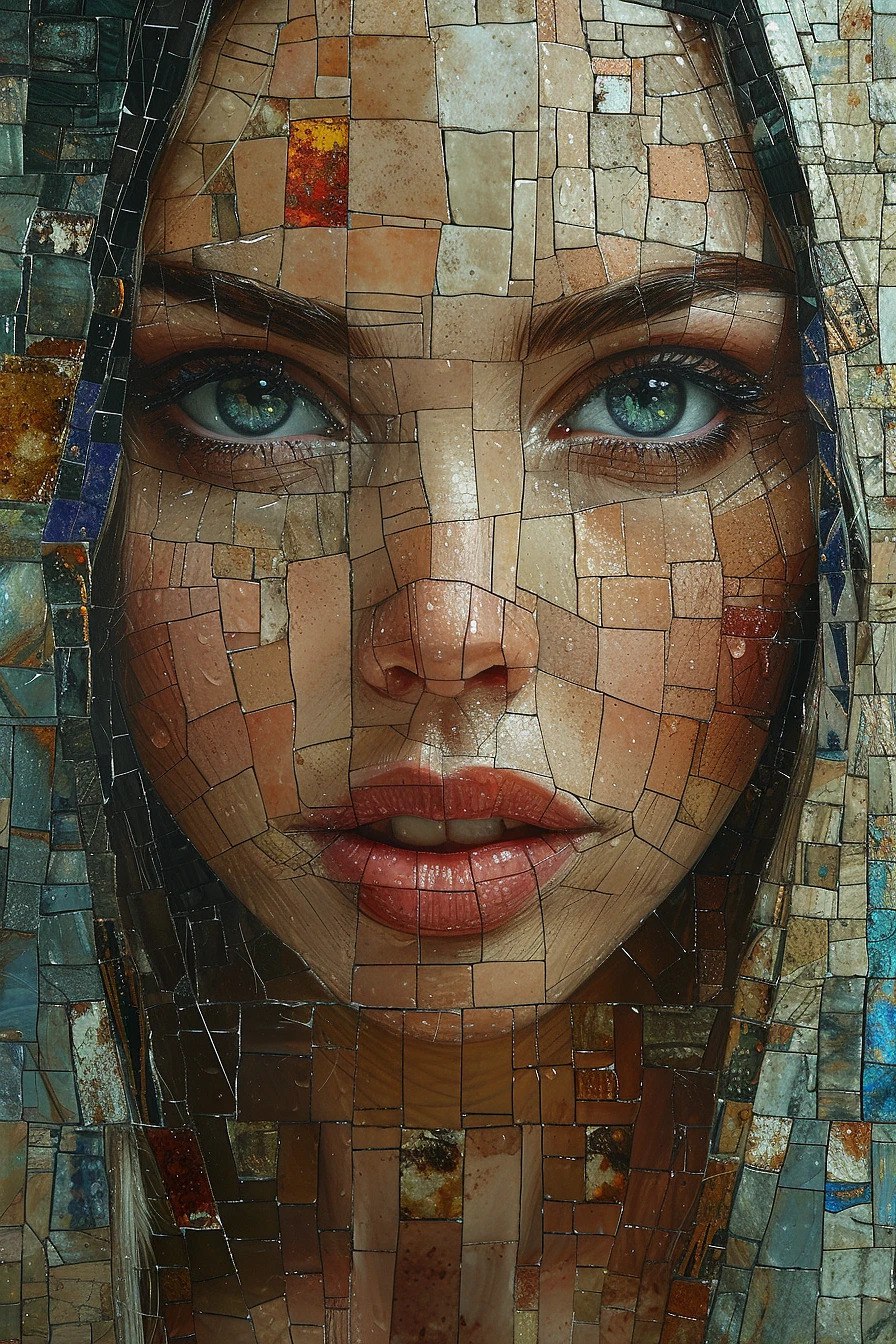 Коллаж женского лица в стиле мозаики
