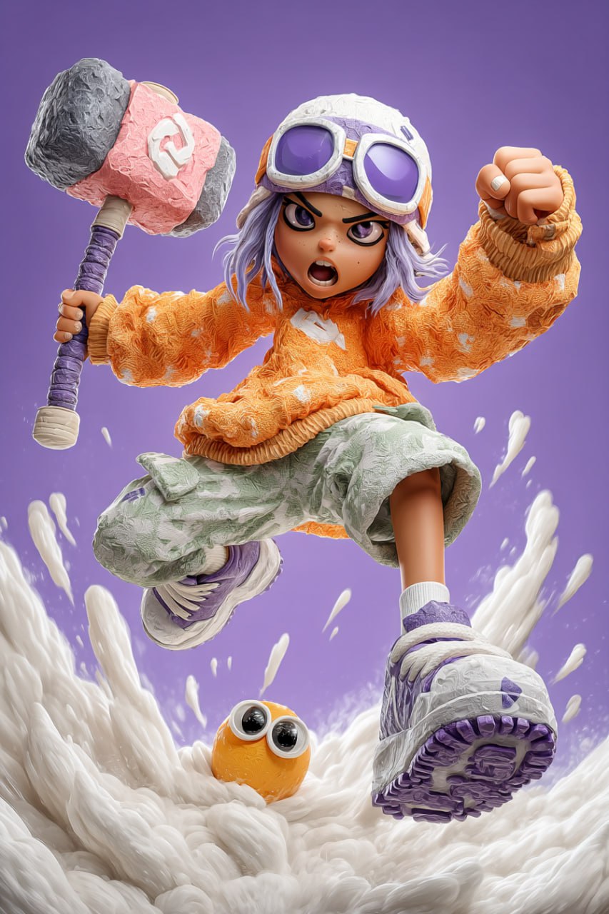  3D-рендер стилизованной мультяшной фигуры в движении