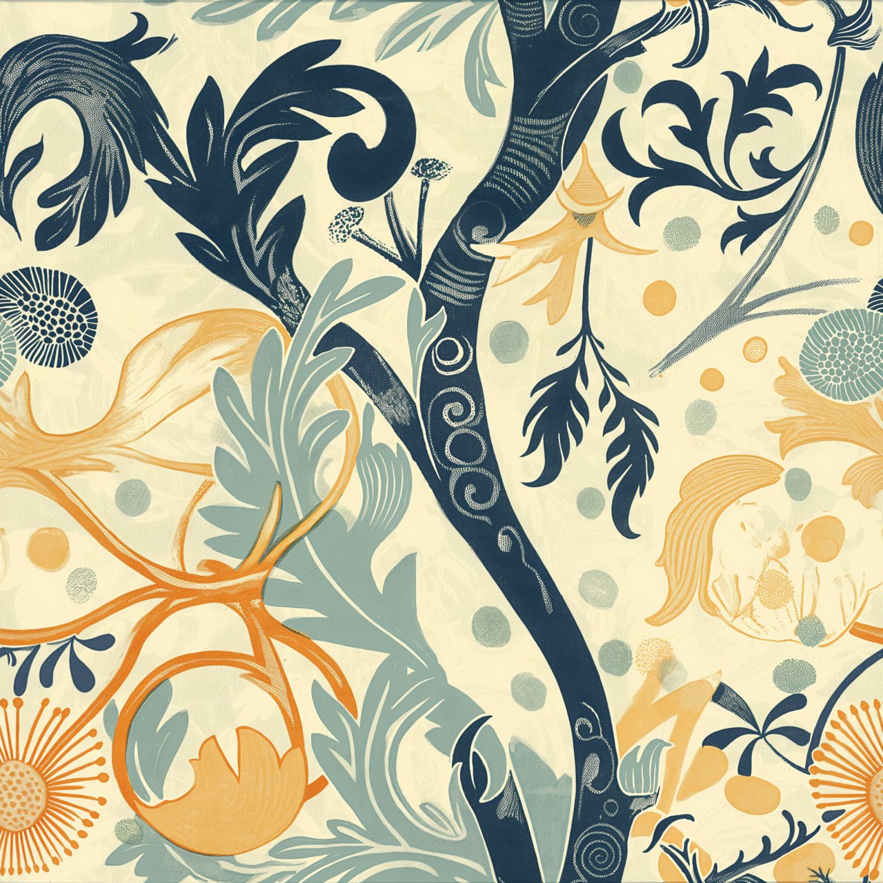 Бесшовный узор: цветы и облака