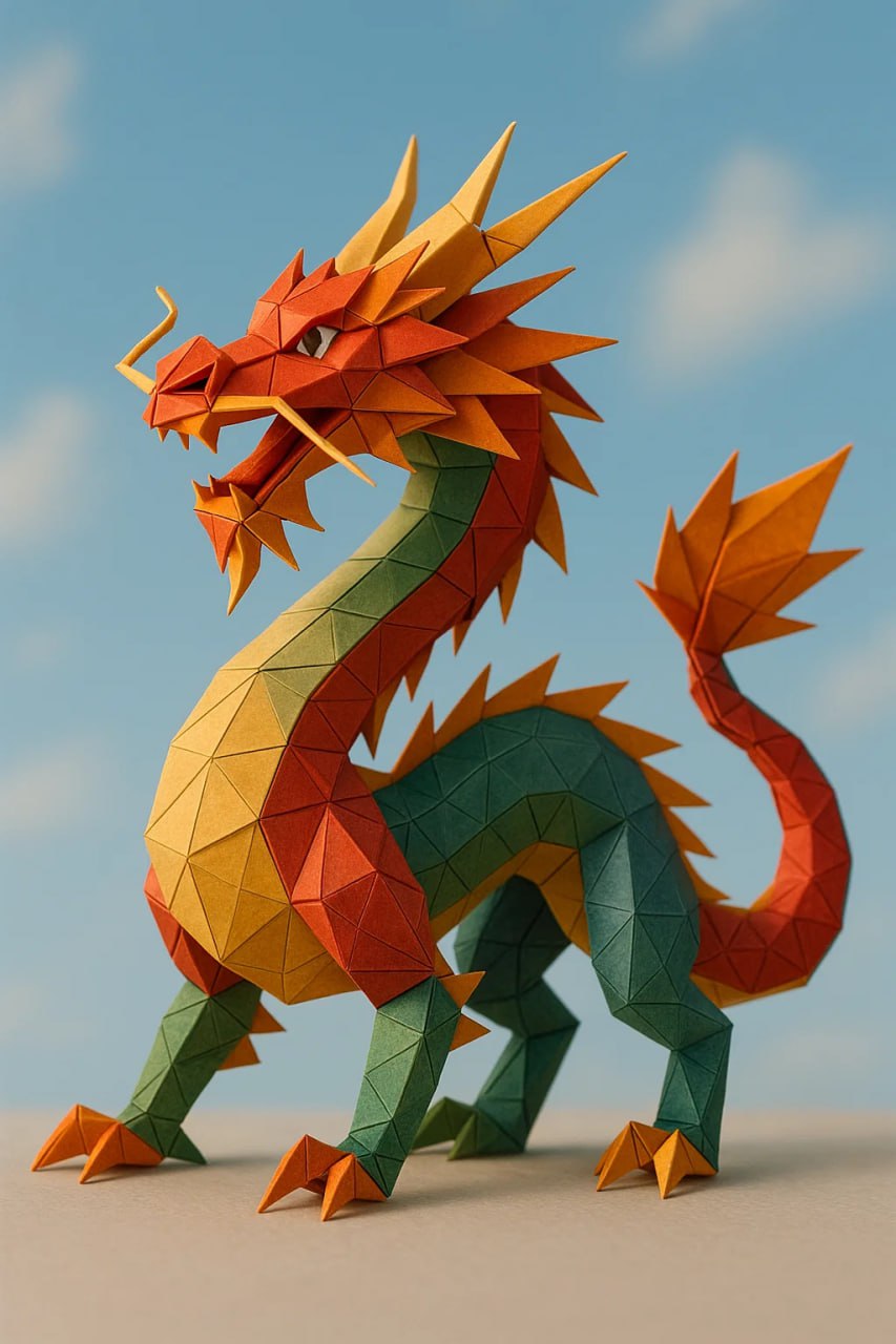 Дракон в стиле оригами