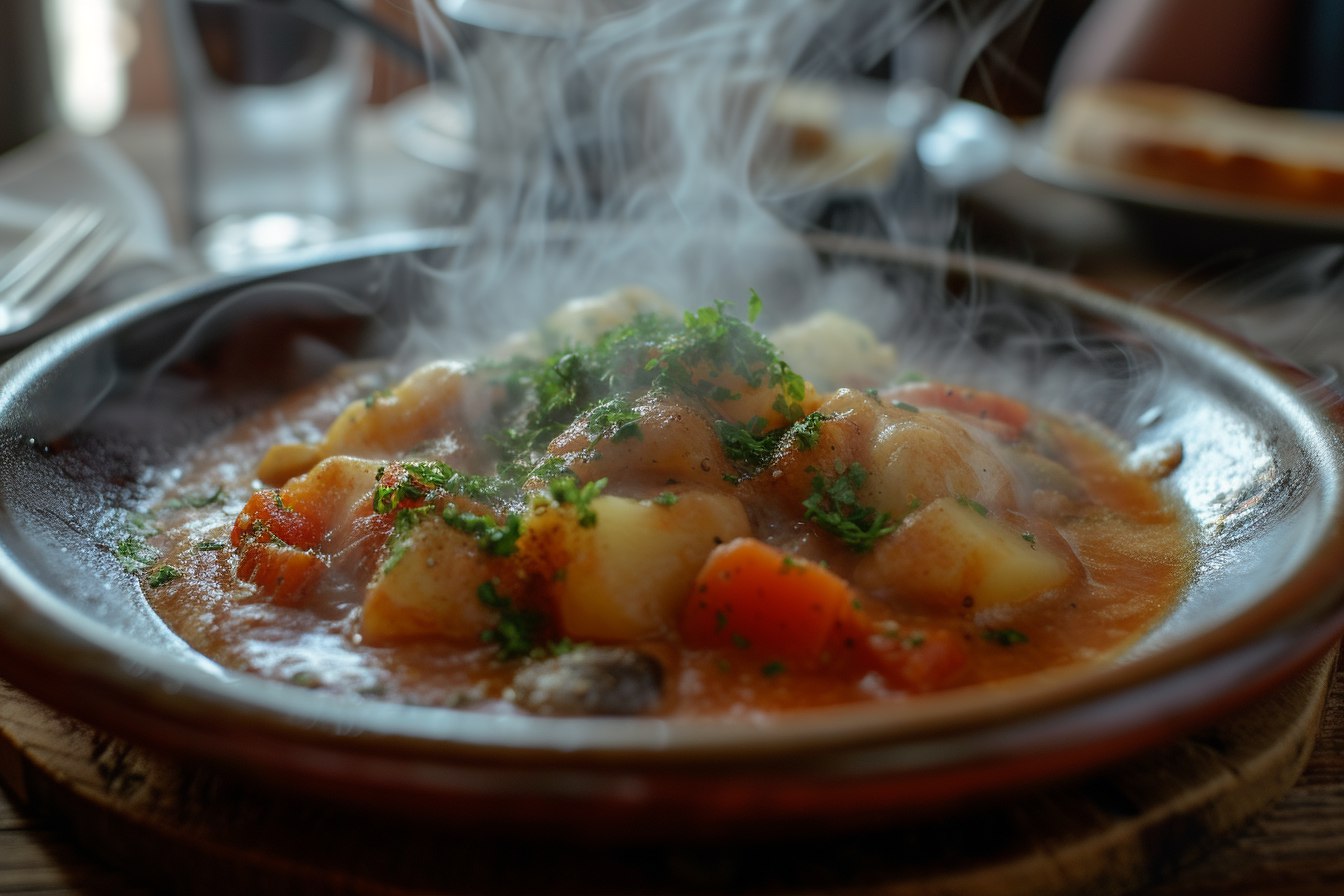 Фотореалистичное блюдо акцентом на пар и текстуру