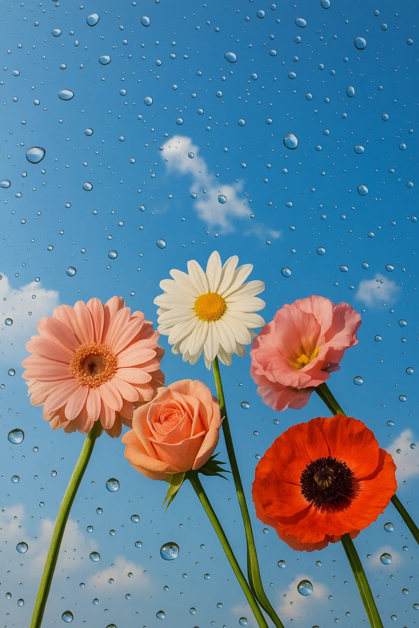 Цветы и капли воды