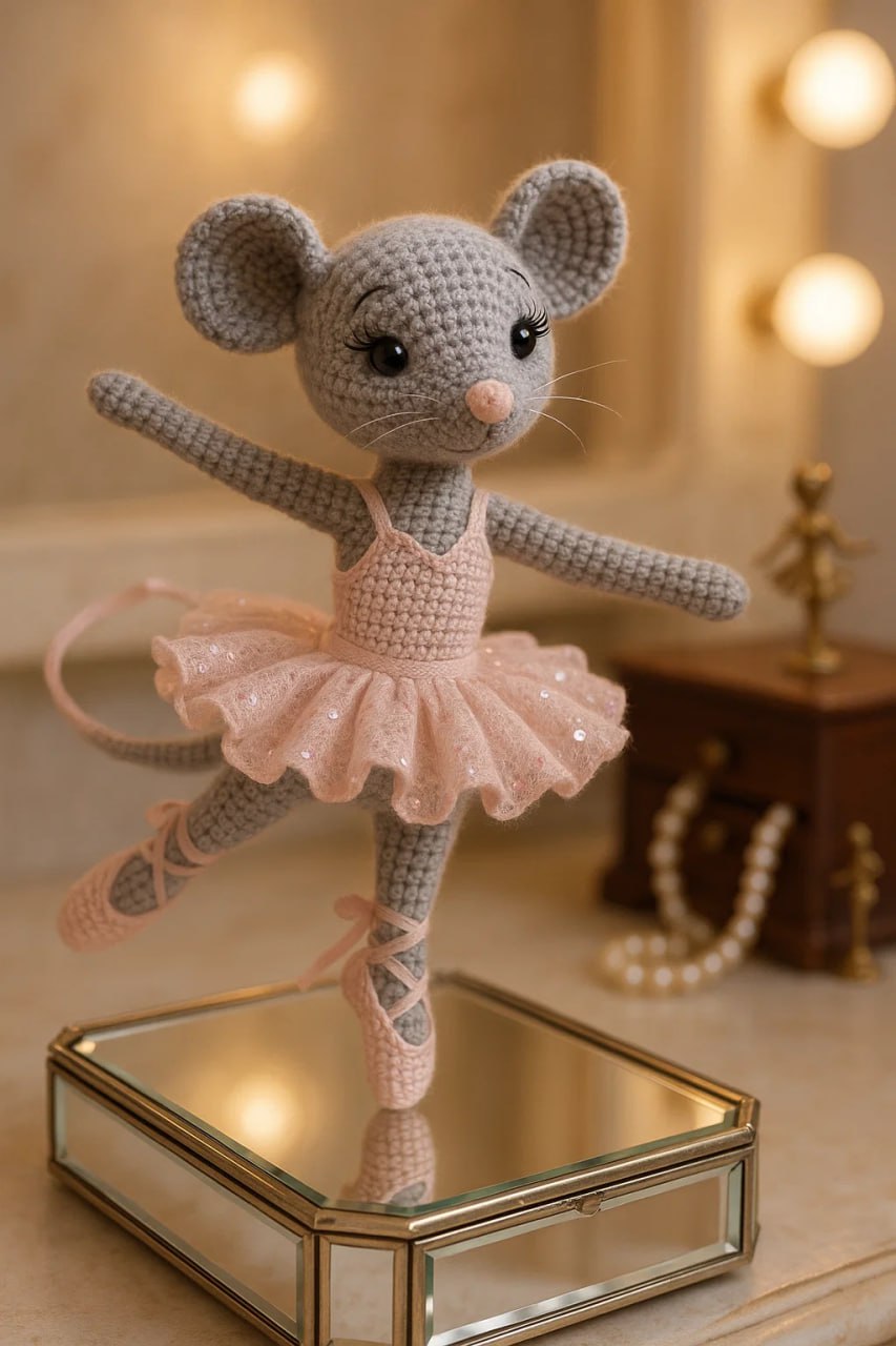 Вязаная мышь-балерина