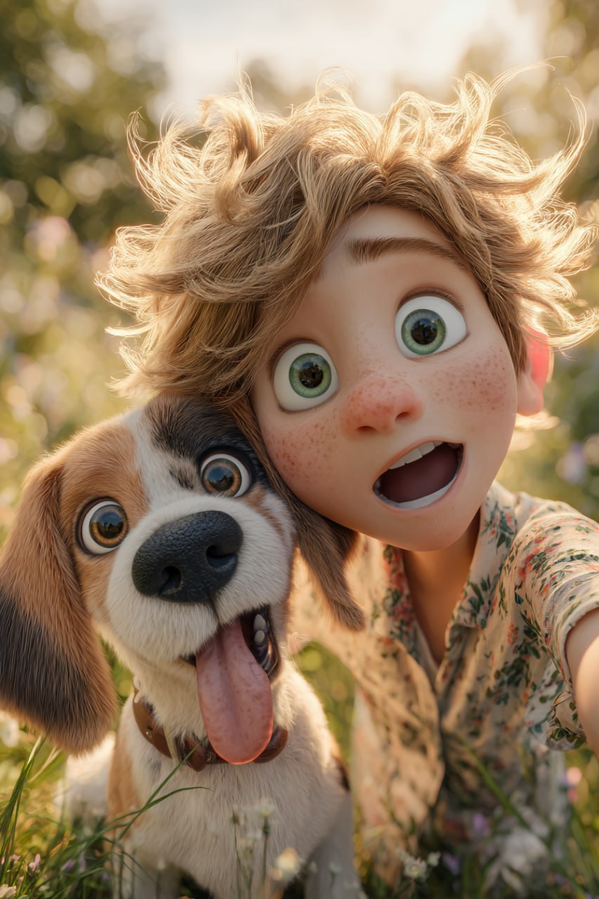 Мальчик и собака в стиле Pixar-Disney