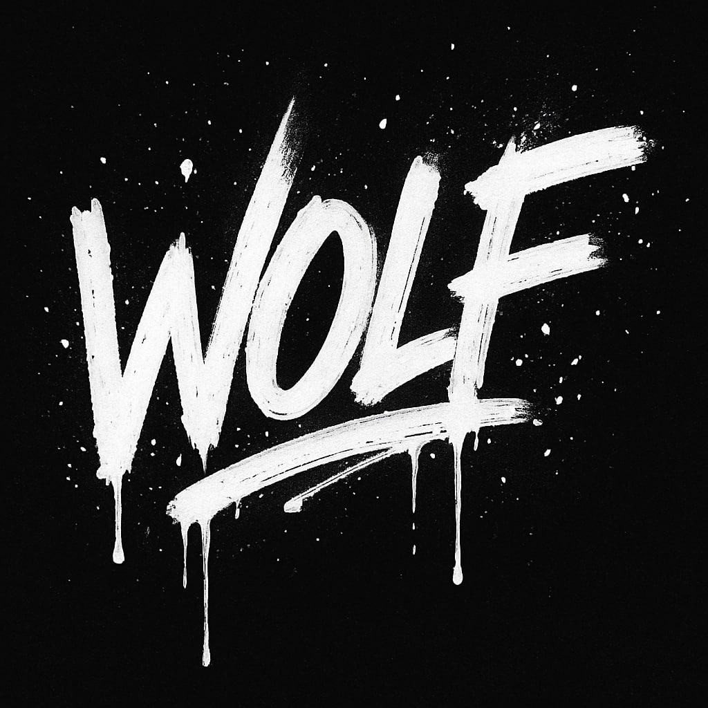 Слово «WOLF», написанное кистью в стиле граффити,