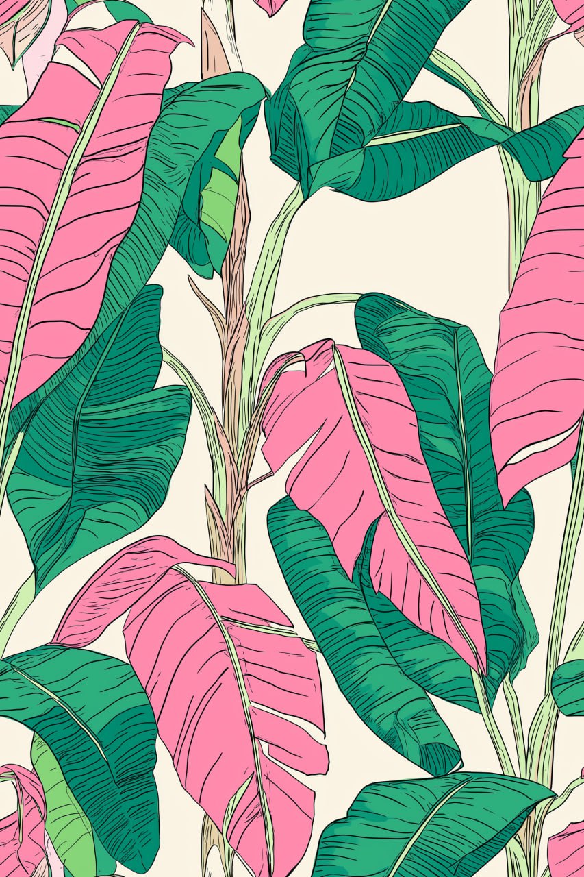 Паттерн: розовые и зеленые листья