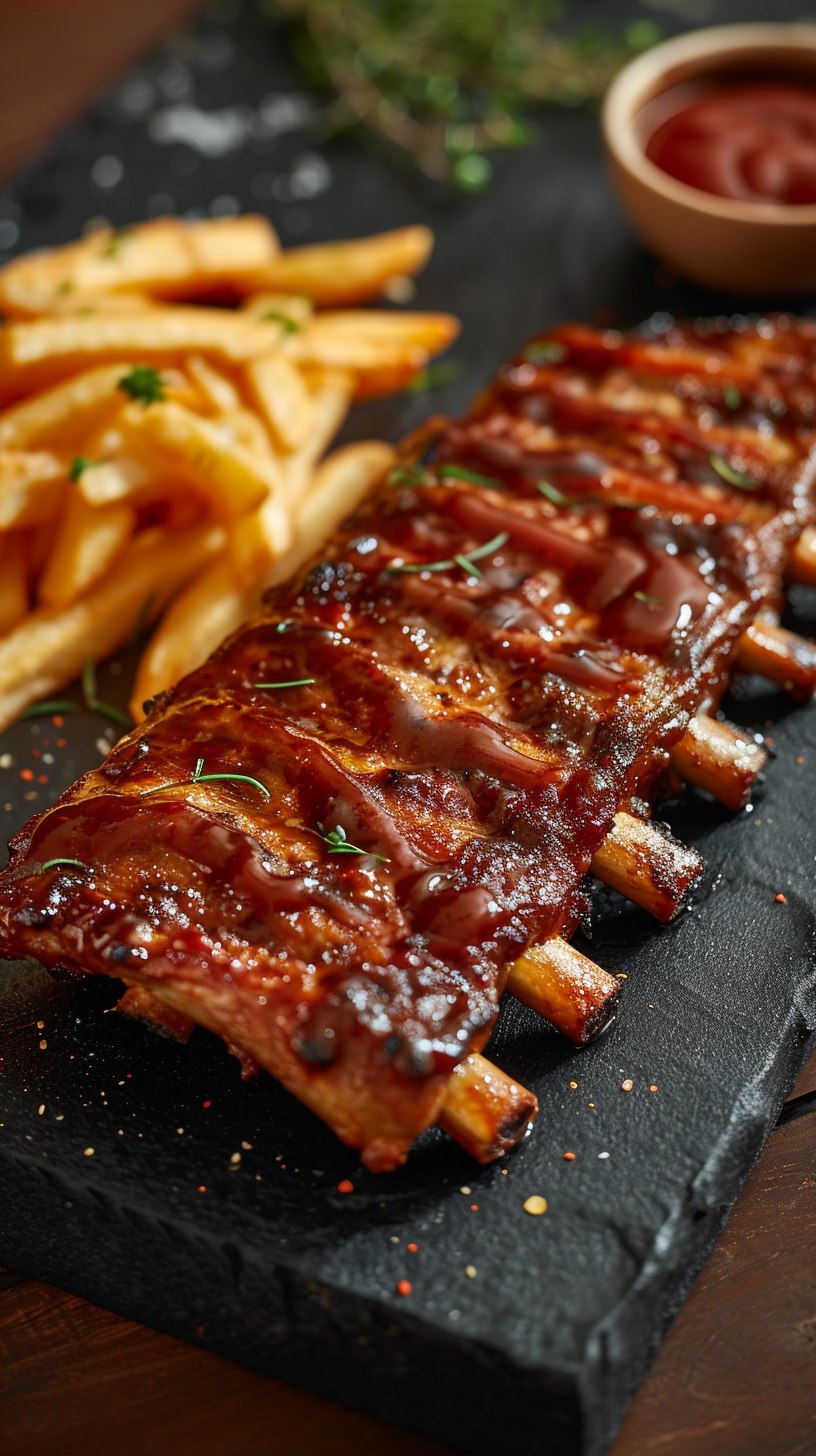 Свиные ребрышки с картошкой фри