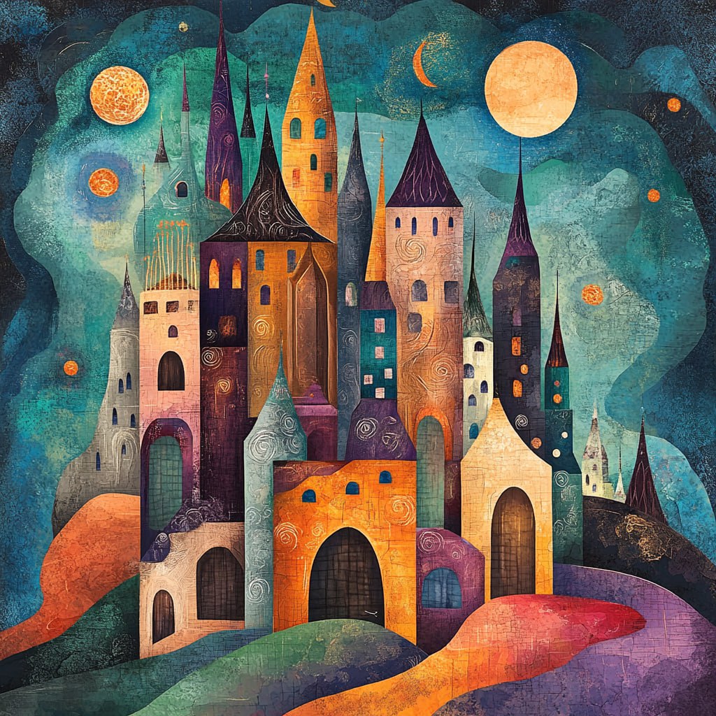 Иллюстрация замка в экспрессивном стиле